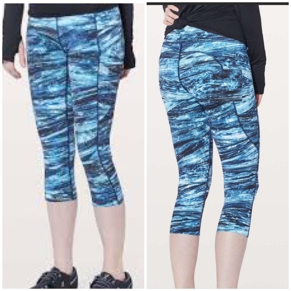 Lululemon Leggings Women’s Size 4 Multi Blue Fast Free Crop II Nulux Shorelines - Picture 16 of 16